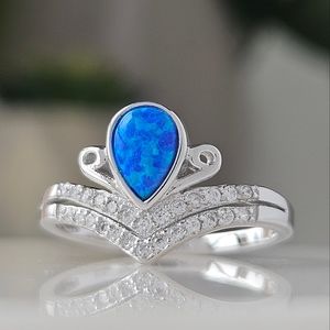 Blue Opal  Crown Tiara Princess ring, size 7, 925 Sterling Silver Charmed Aroma